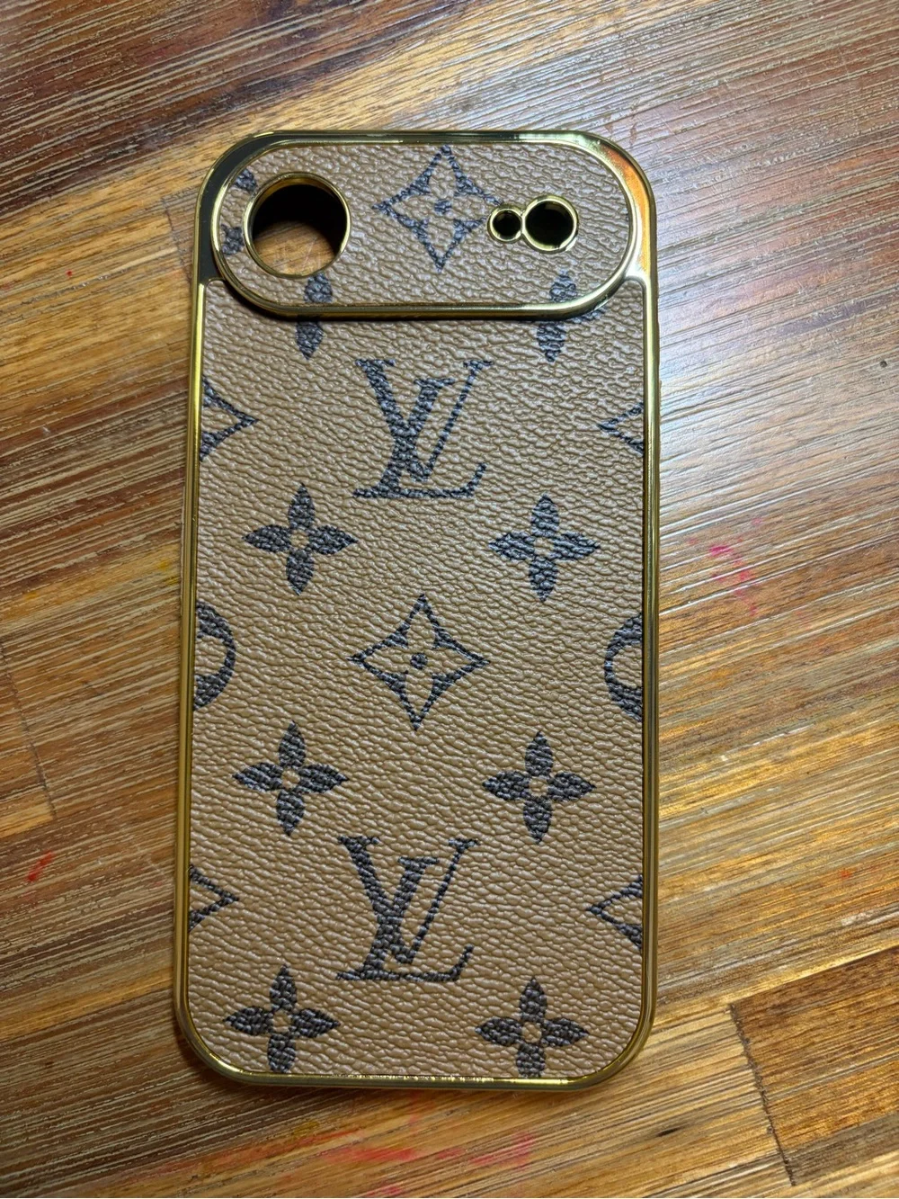 Brown Designer-Style iPhone 17 Air Case with Gold Trim